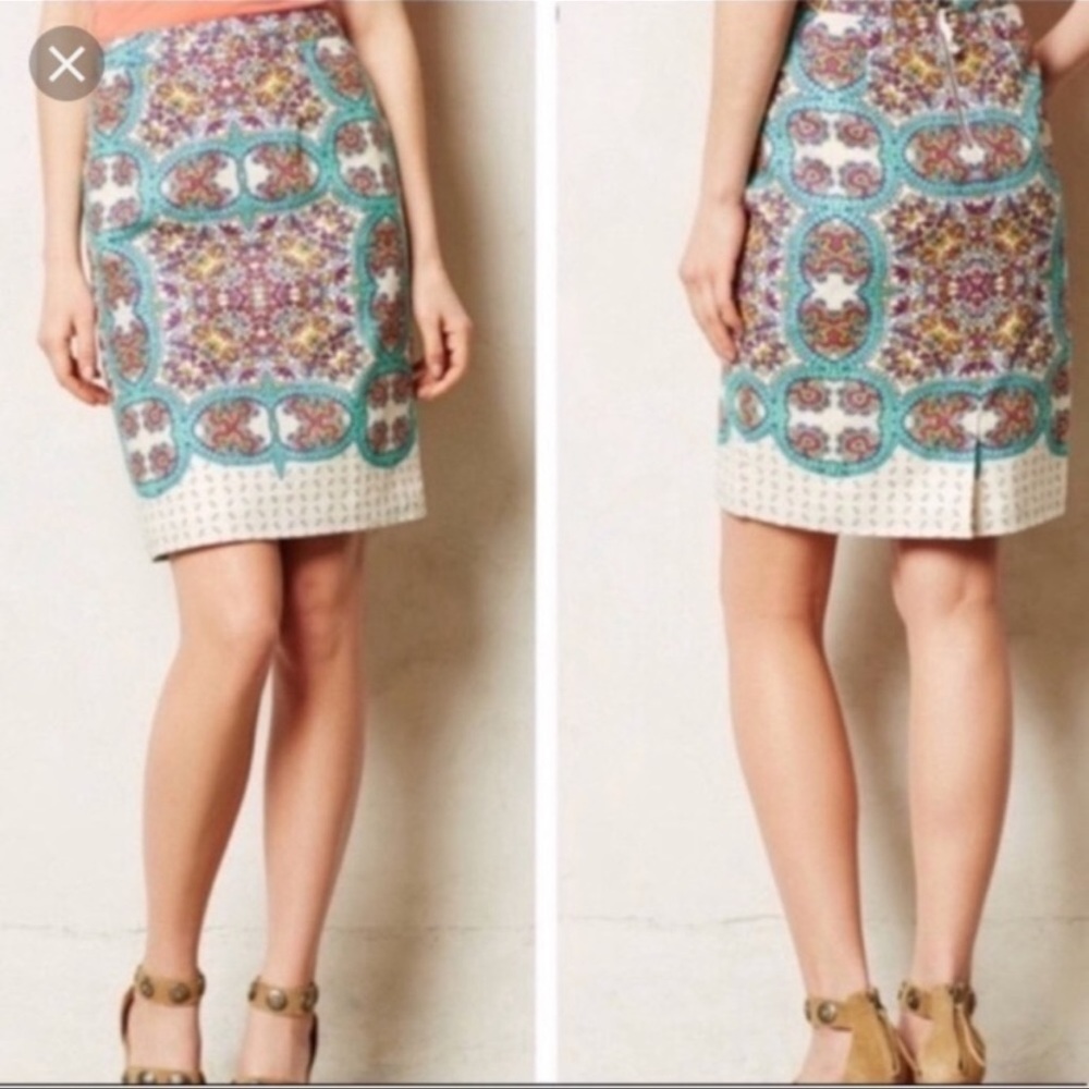 LUCY AND LAUREL PAISLEY LINEN SKIRT with back exposed zipper - Picture 1 of 7